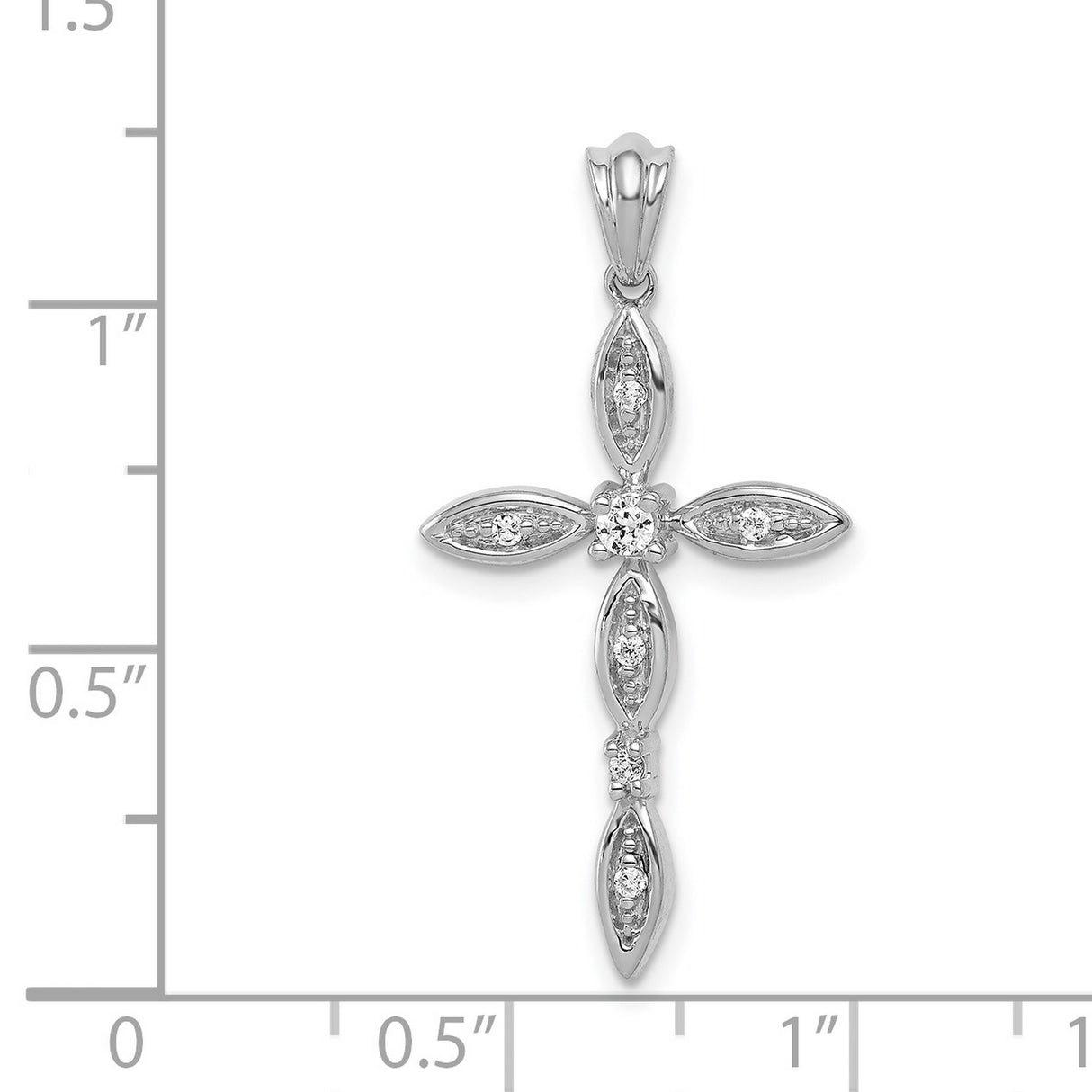 14k White Gold Diamond Cross Pendant, Polished Modern Faith Jewelry for Men and Women