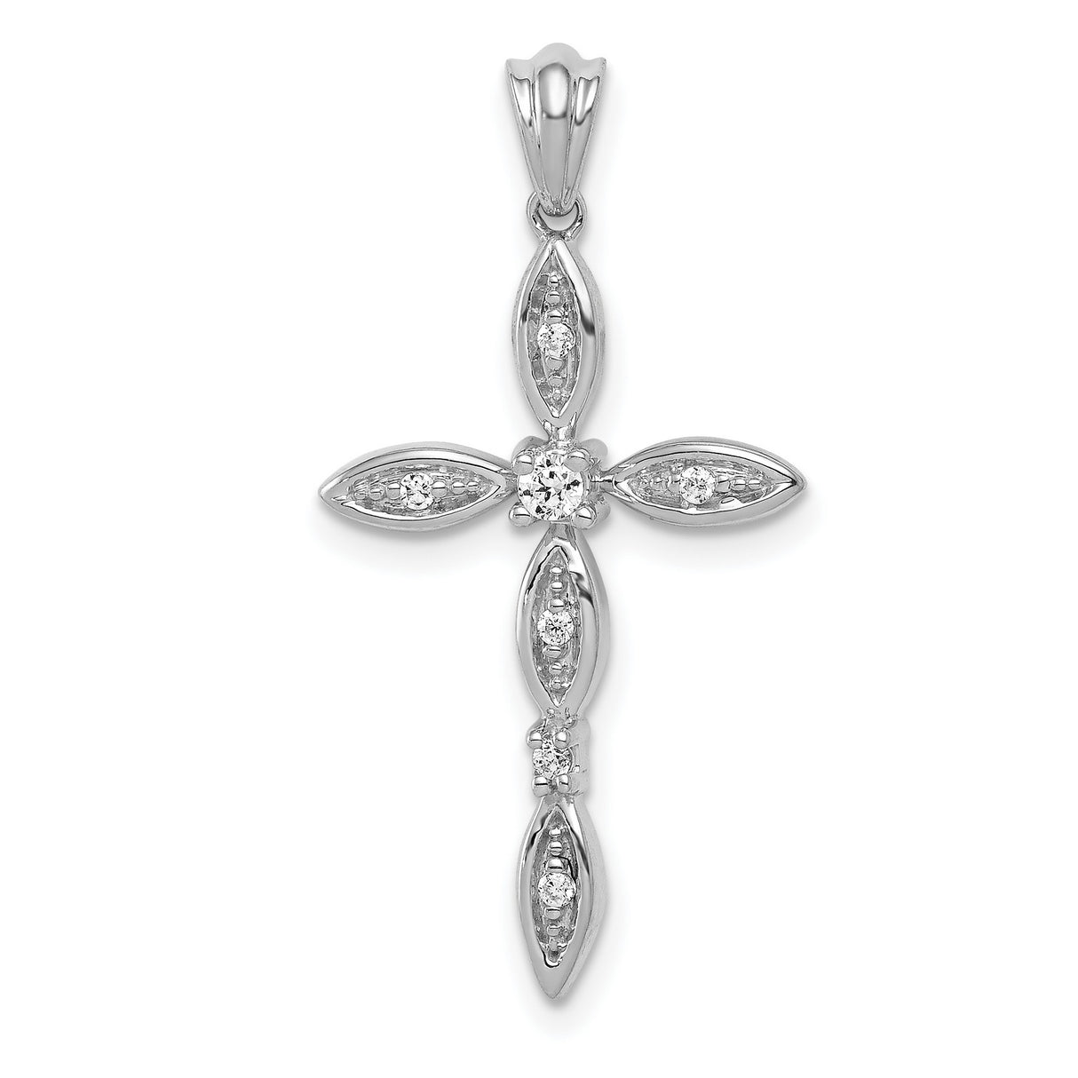 14k White Gold Diamond Cross Pendant, Polished Modern Faith Jewelry for Men and Women
