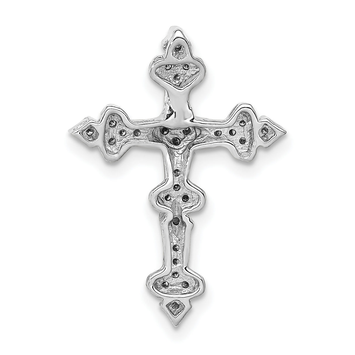 14k White Gold Cross Pendant with Diamond, Gothic Filigree Style for Men and Women