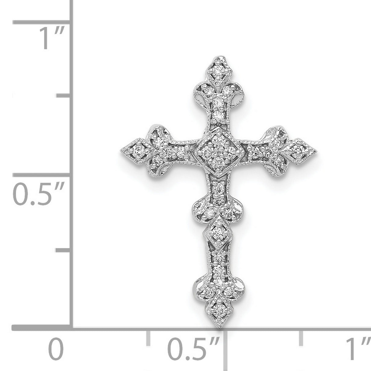 14k White Gold Cross Pendant with Diamond, Gothic Filigree Style for Men and Women