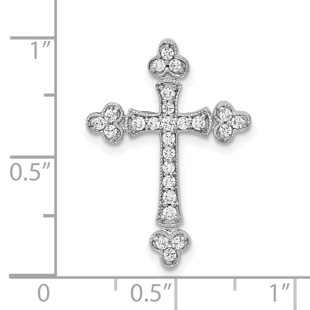 10k White Gold Diamond Cross Pendant with Milgrain Detailing and Flared Ends