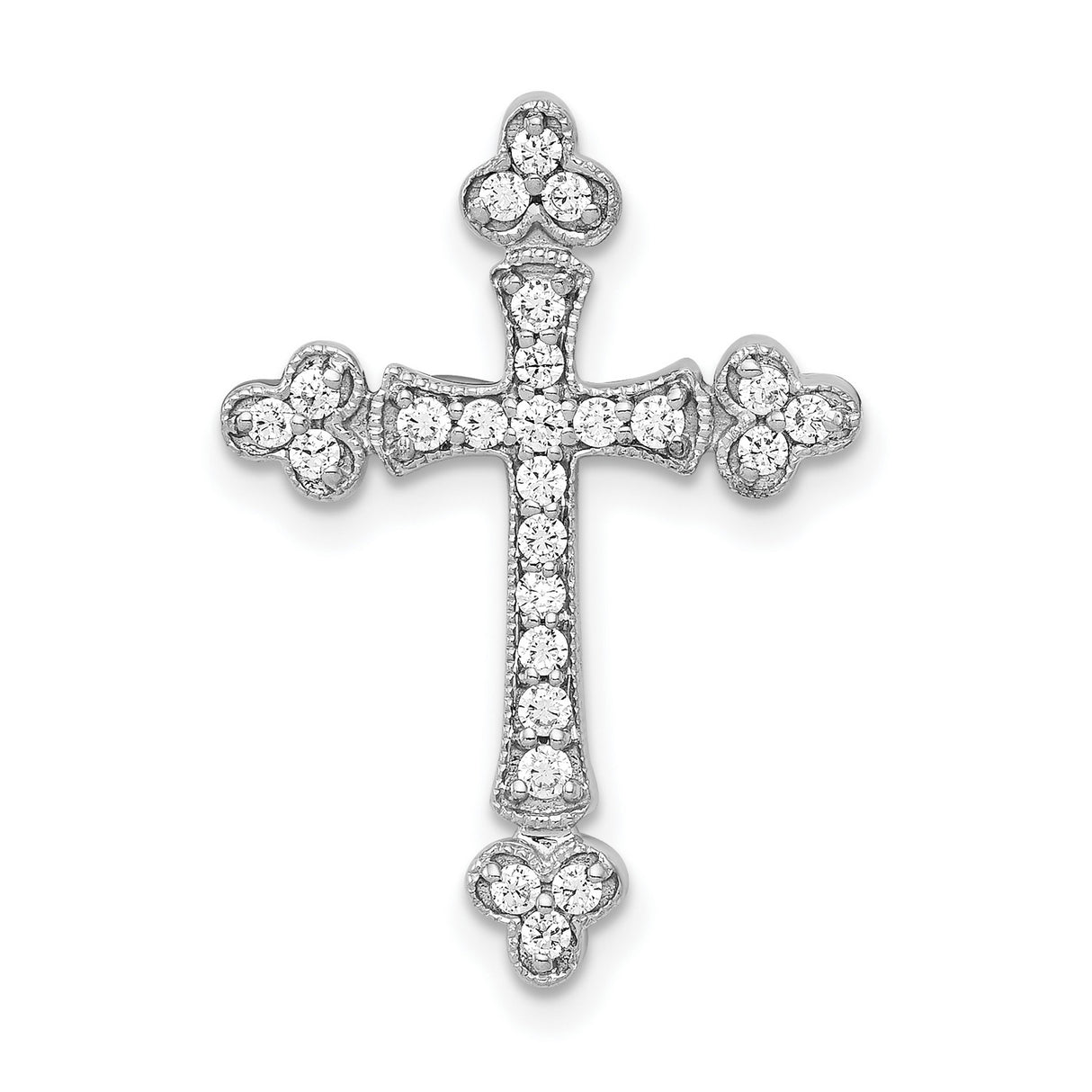 10k White Gold Diamond Cross Pendant with Milgrain Detailing and Flared Ends