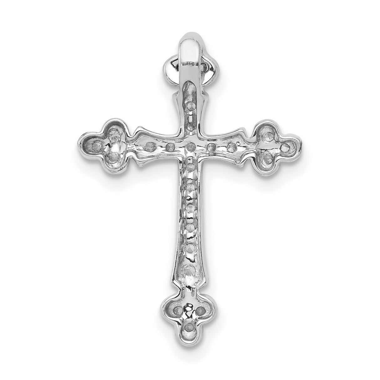 14k White Gold Cross Pendant with Pavé Set Diamonds, Trefoil Tips, Milgrain Edge, Vintage Style