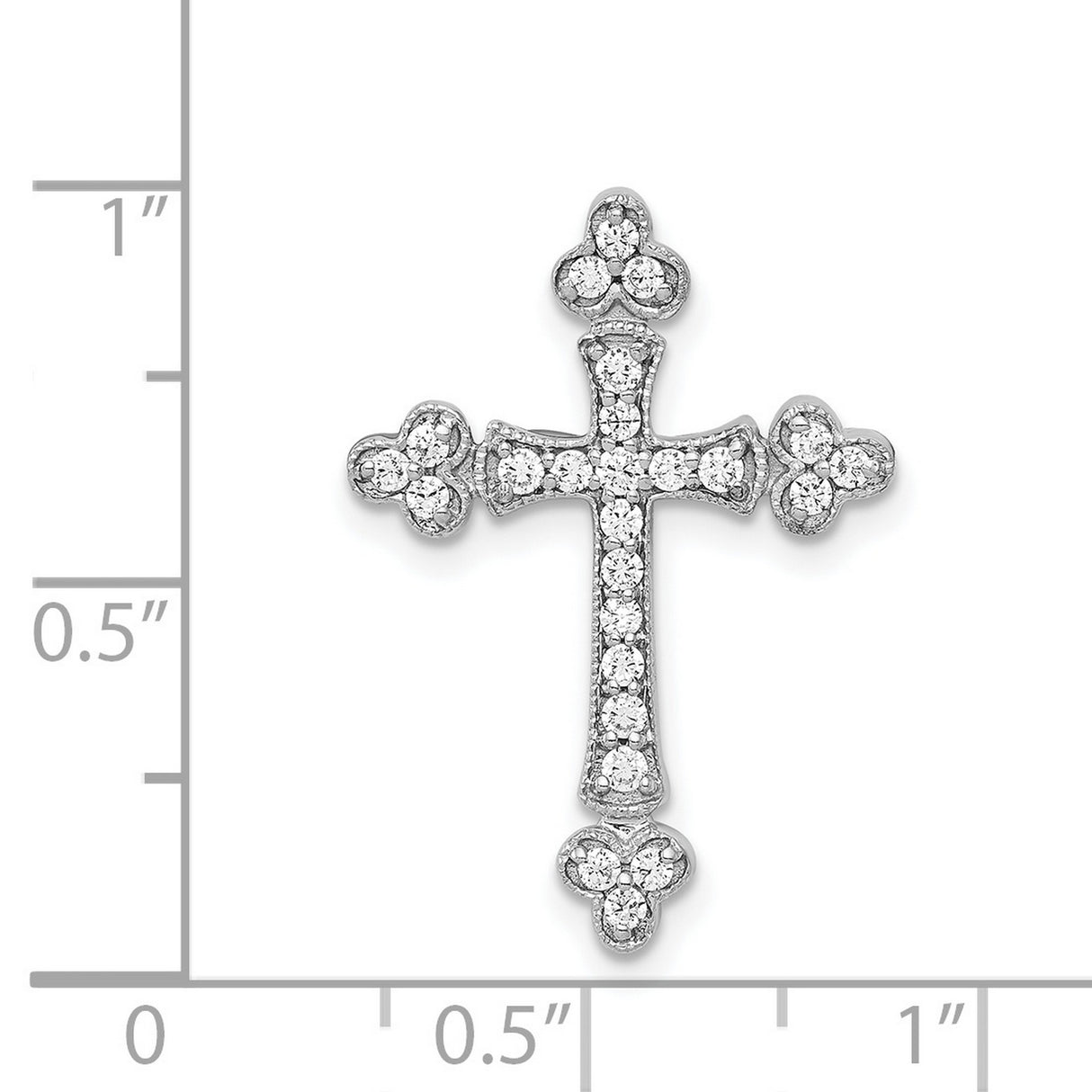 14k White Gold Cross Pendant with Pavé Set Diamonds, Trefoil Tips, Milgrain Edge, Vintage Style