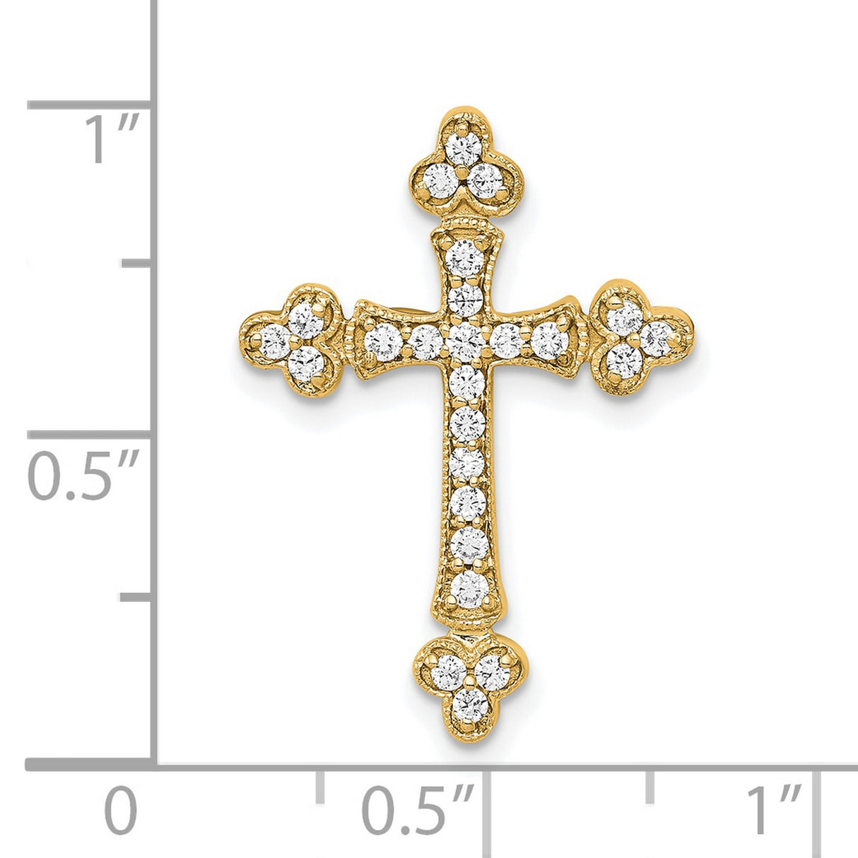 14k Yellow Gold Cross Pendant with Diamonds, Milgrain Detail and Trefoil Tips