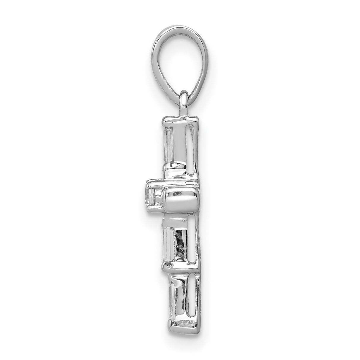 14k White Gold Cross Pendant with Diamond and Baguette Accents, Unisex Religious Charm