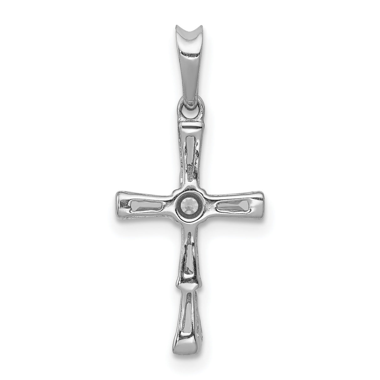 14k White Gold Cross Pendant with Diamond and Baguette Accents, Unisex Religious Charm