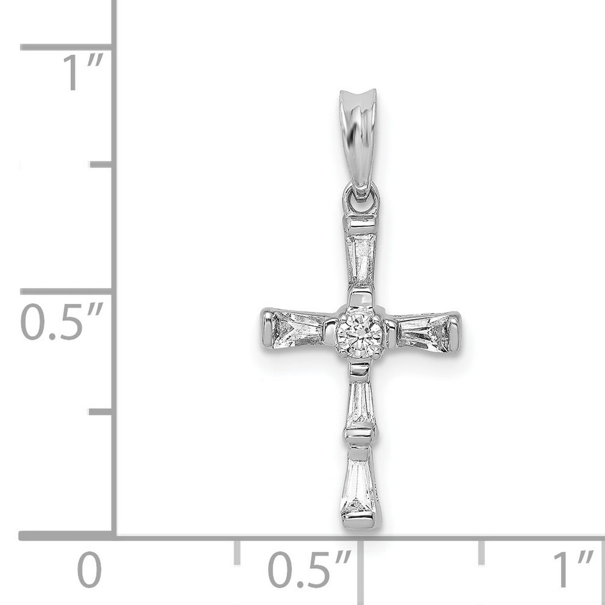 14k White Gold Cross Pendant with Diamond and Baguette Accents, Unisex Religious Charm