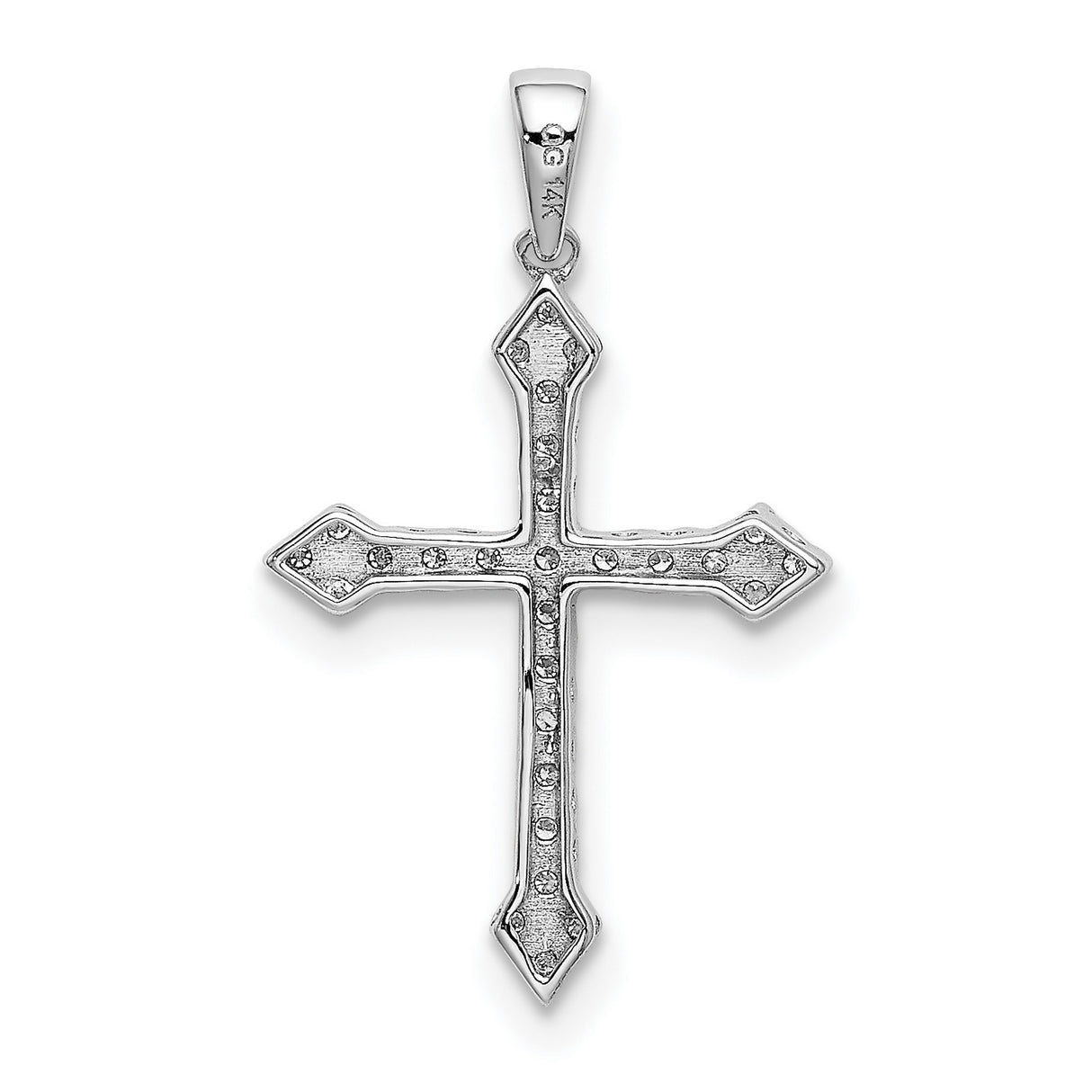 14k White Gold Cross Pendant with Pavé Diamonds, Mirror Polish Finish, Architectural Design