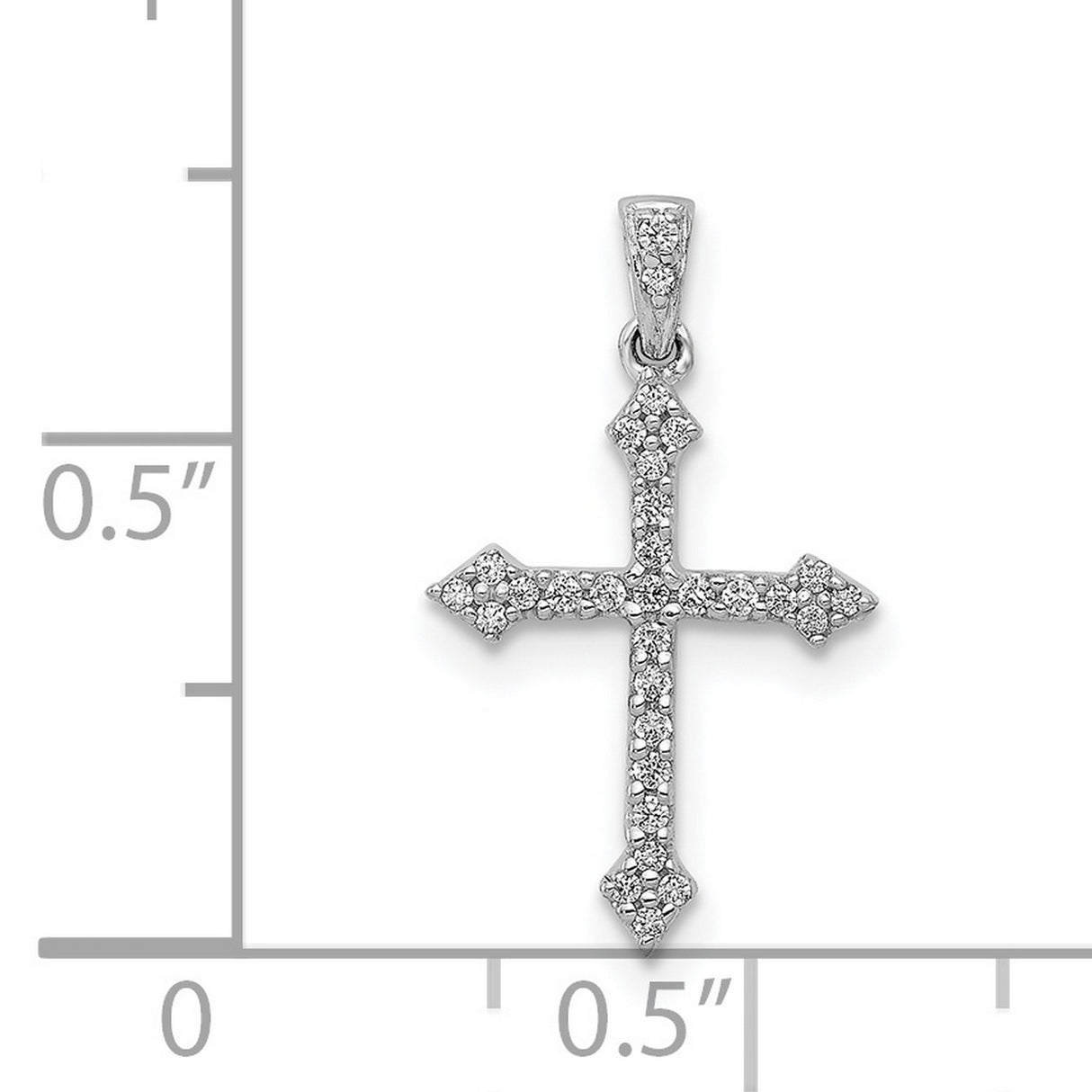14k White Gold Cross Pendant with Pavé Diamonds, Mirror Polish Finish, Architectural Design