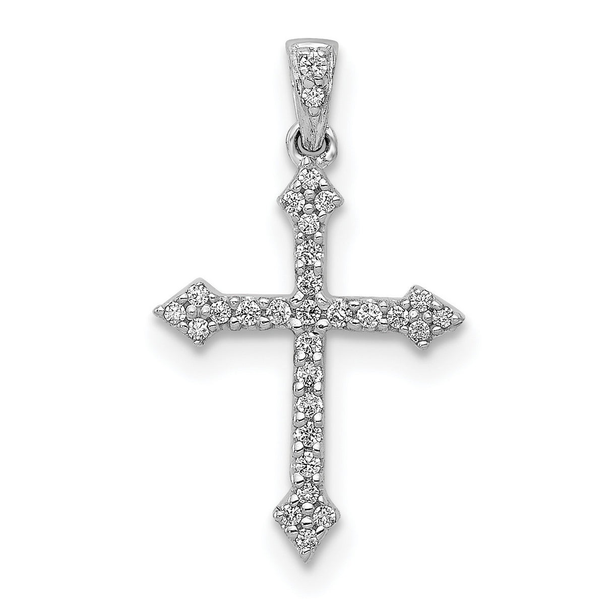14k White Gold Cross Pendant with Pavé Diamonds, Mirror Polish Finish, Architectural Design