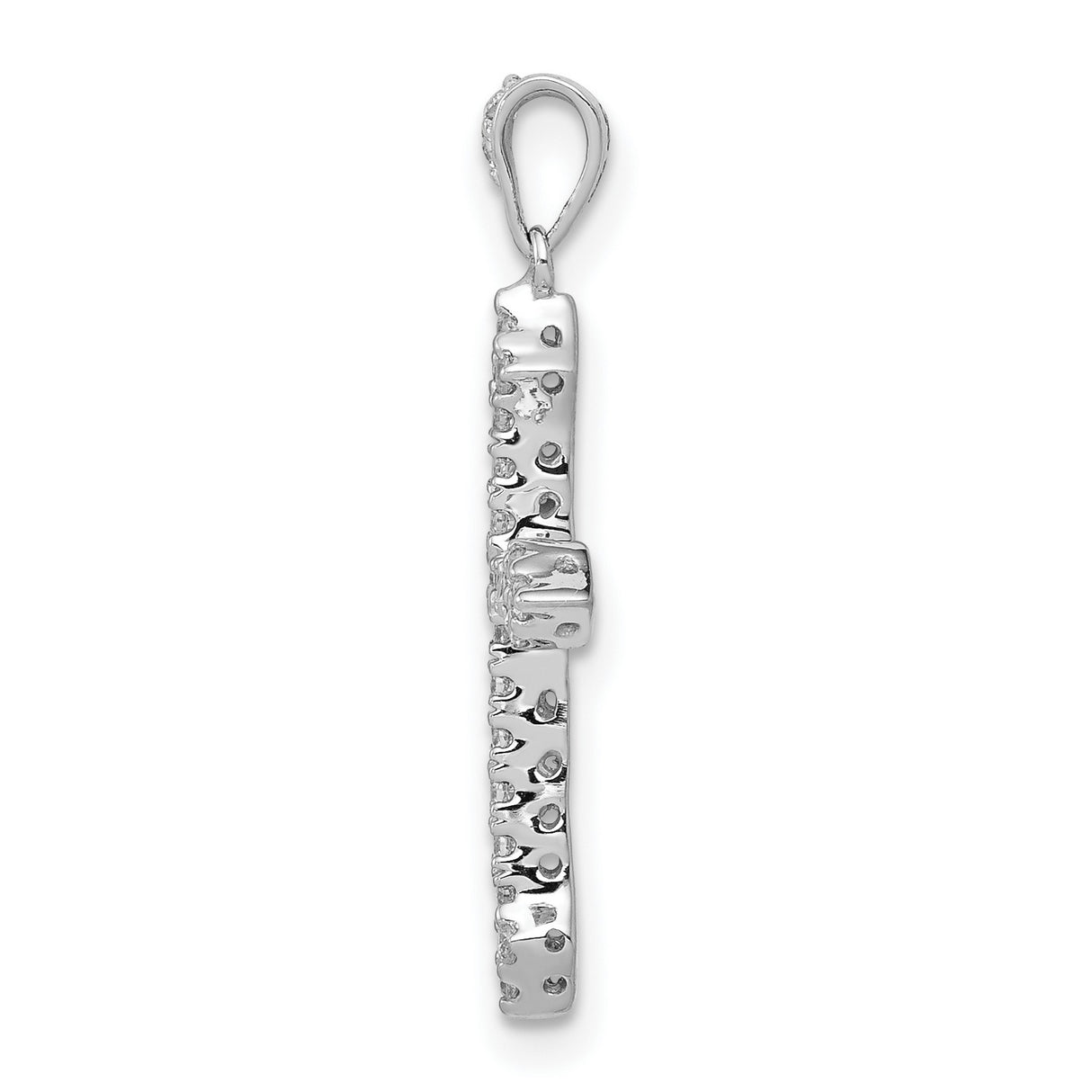 10k White Gold Cross Pendant with Diamond Pavé, Fleur-de-Lis Detail, Religious Style