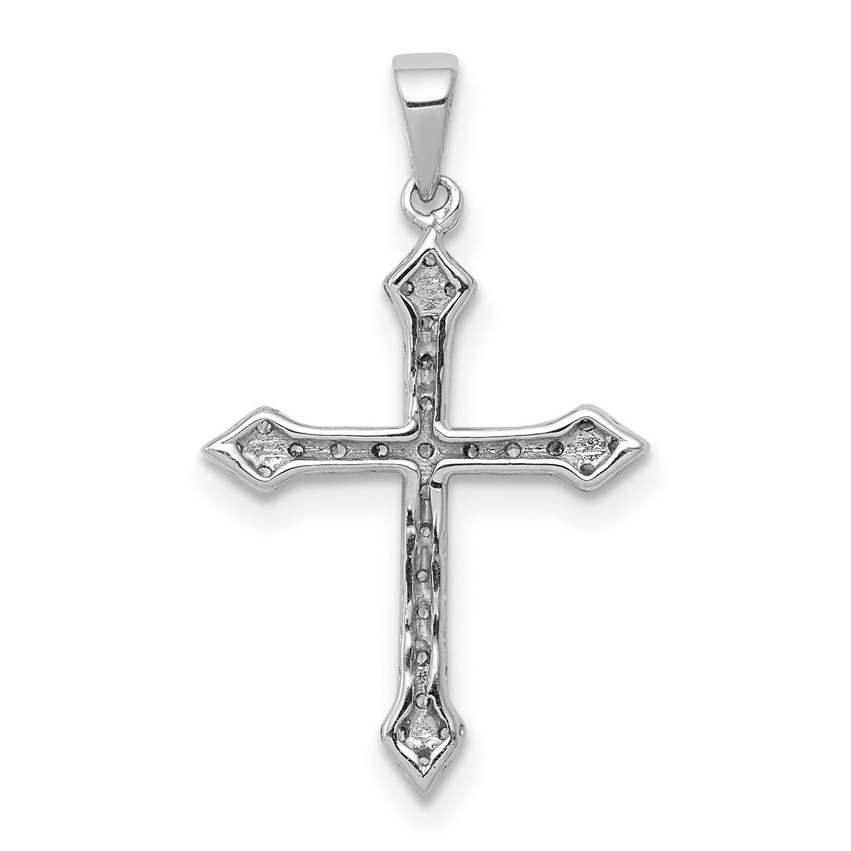 10k White Gold Cross Pendant with Diamond Pavé, Fleur-de-Lis Detail, Religious Style
