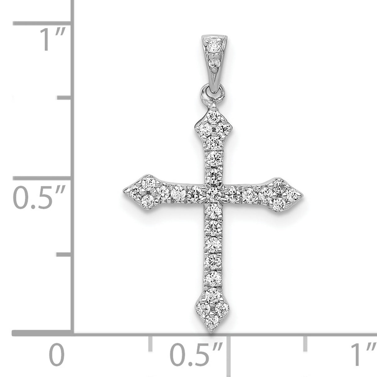 10k White Gold Cross Pendant with Diamond Pavé, Fleur-de-Lis Detail, Religious Style