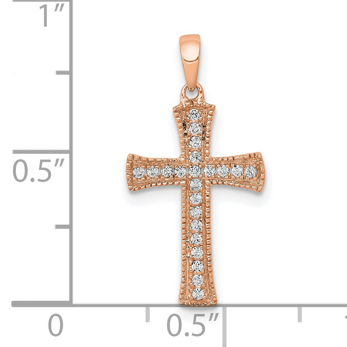 14k Rose Gold Cross Pendant with Pavé Diamonds, Milgrain Detail, Christian Jewelry