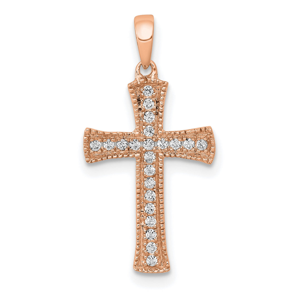 14k Rose Gold Cross Pendant with Pavé Diamonds, Milgrain Detail, Christian Jewelry