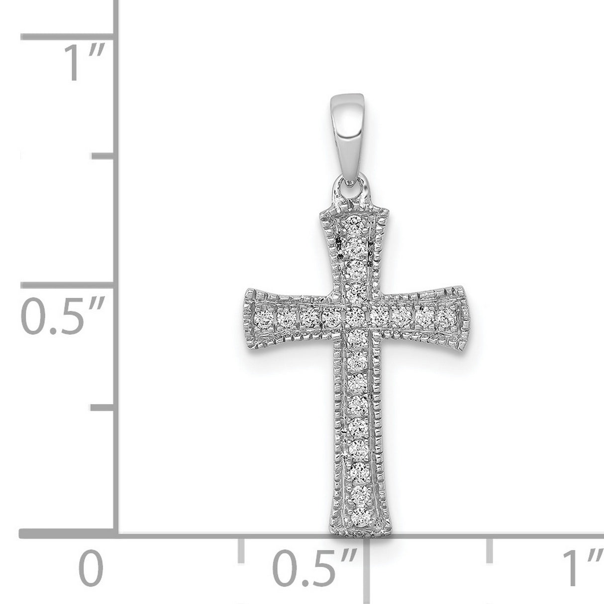 14k White Gold Cross Pendant with Diamonds, Milgrain Detail, Polished Religious Charm