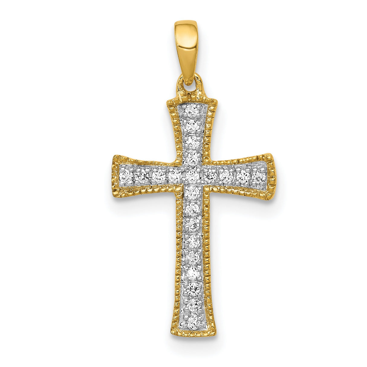 14k Yellow Gold Cross Pendant with Diamond Accents, Classic Religious Charm for Men and Women
