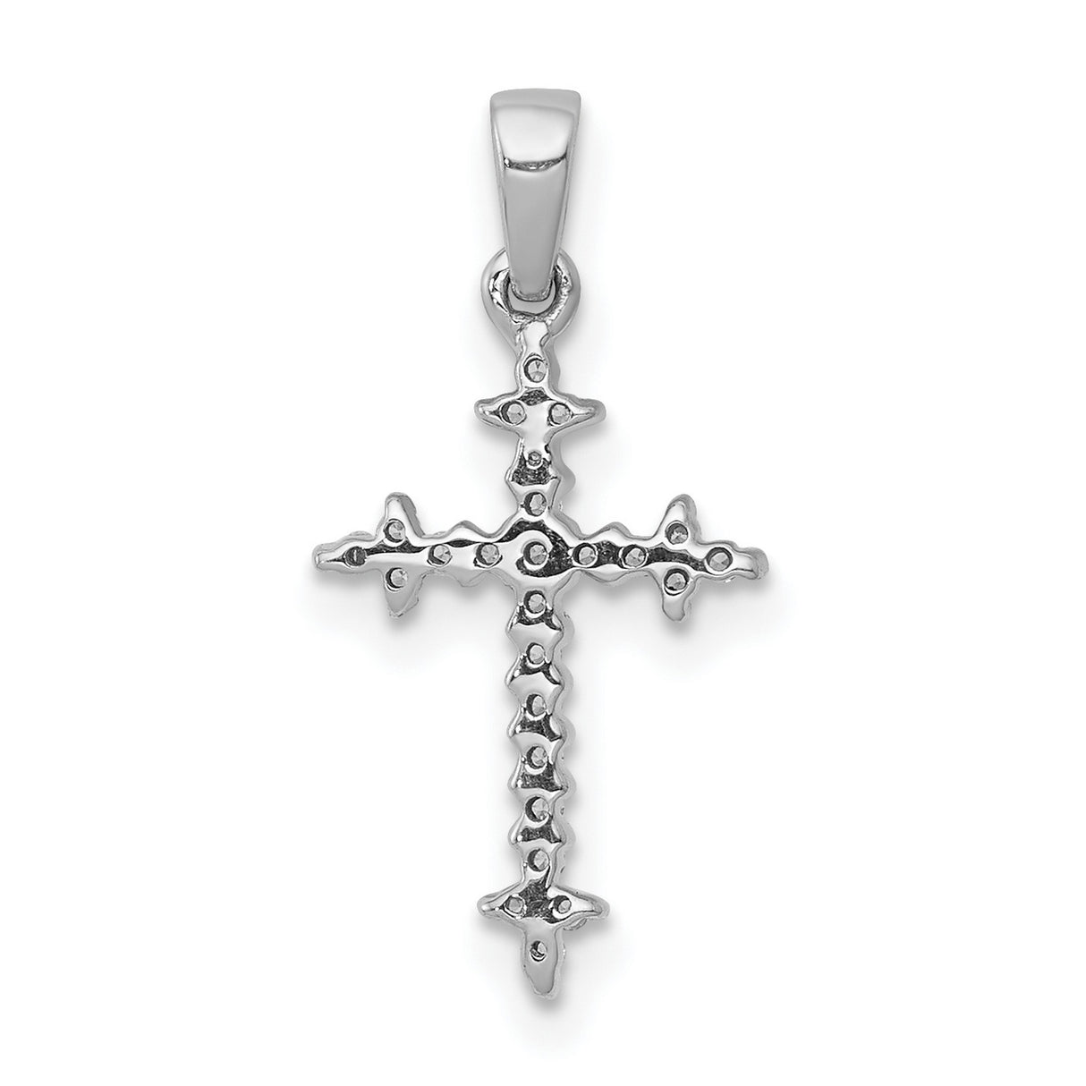 10k White Gold Cross Pendant with Diamond Accents, Fleur Design, Spiritual Jewelry