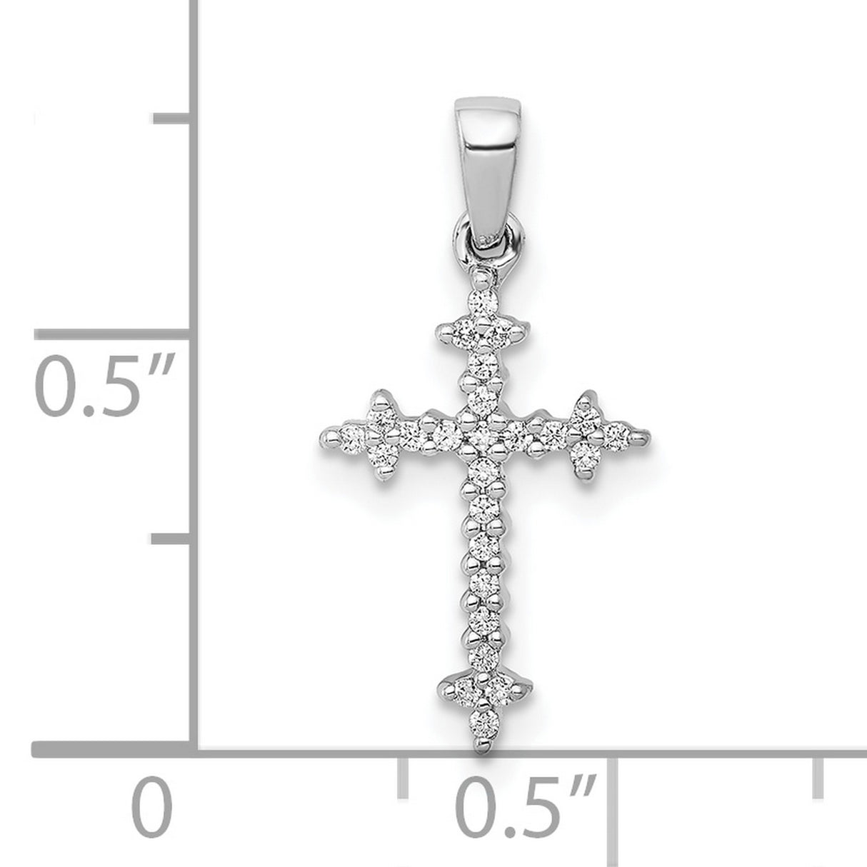 10k White Gold Cross Pendant with Diamond Accents, Fleur Design, Spiritual Jewelry
