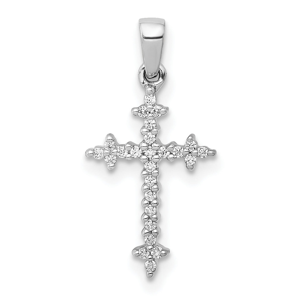 10k White Gold Cross Pendant with Diamond Accents, Fleur Design, Spiritual Jewelry