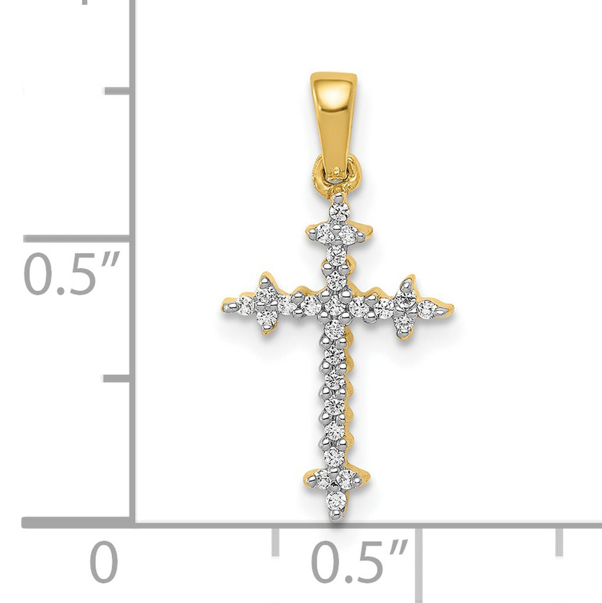 10k Yellow Gold Fleur de Lis Cross Pendant with Diamond Accent and Polished Finish