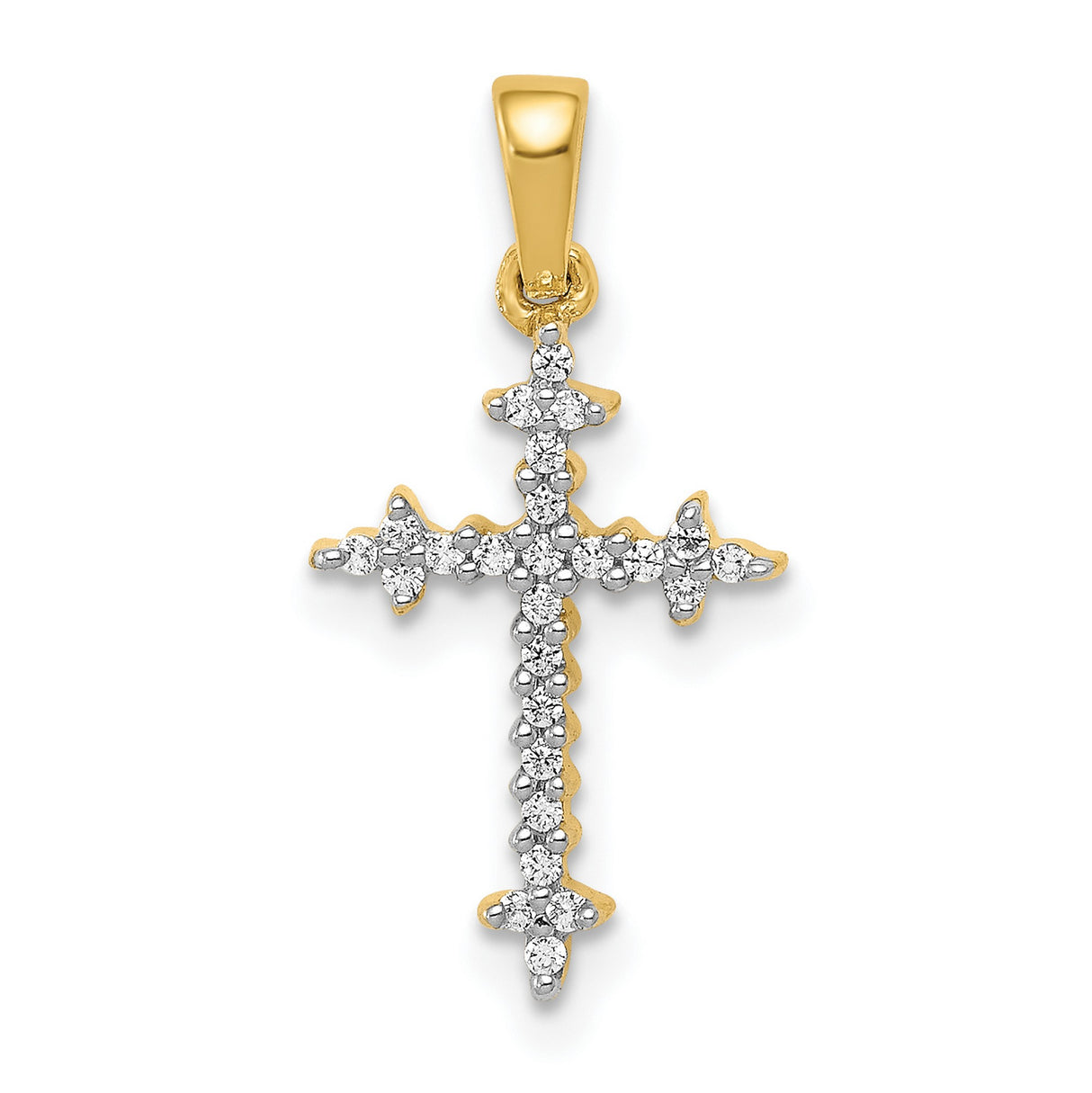 10k Yellow Gold Fleur de Lis Cross Pendant with Diamond Accent and Polished Finish