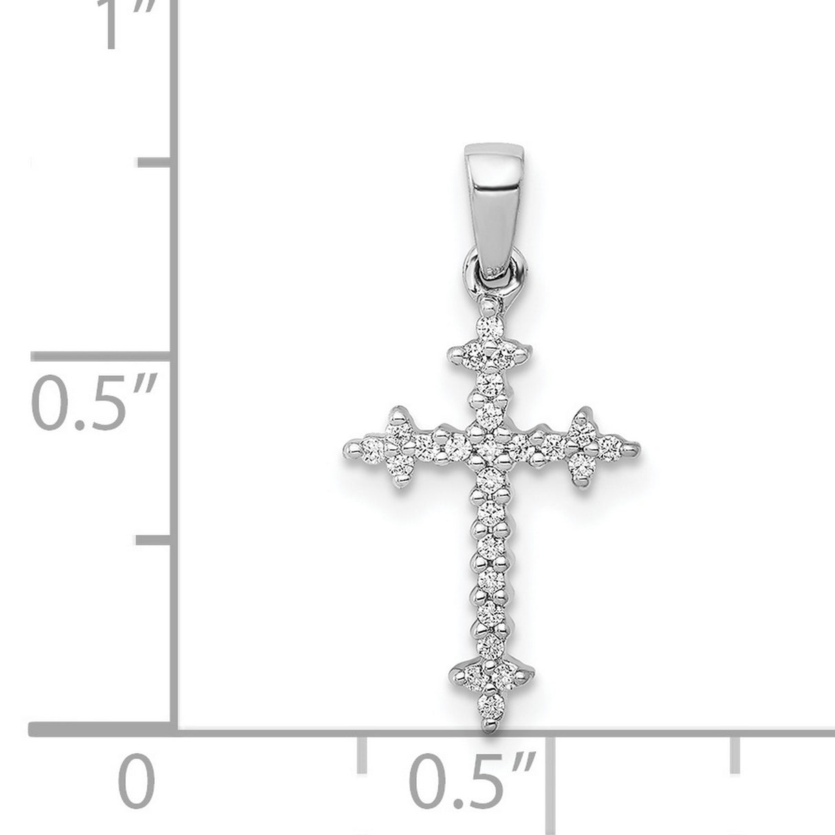 14k White Gold Cross Pendant with Diamond, Polished Religious Design for Men and Women