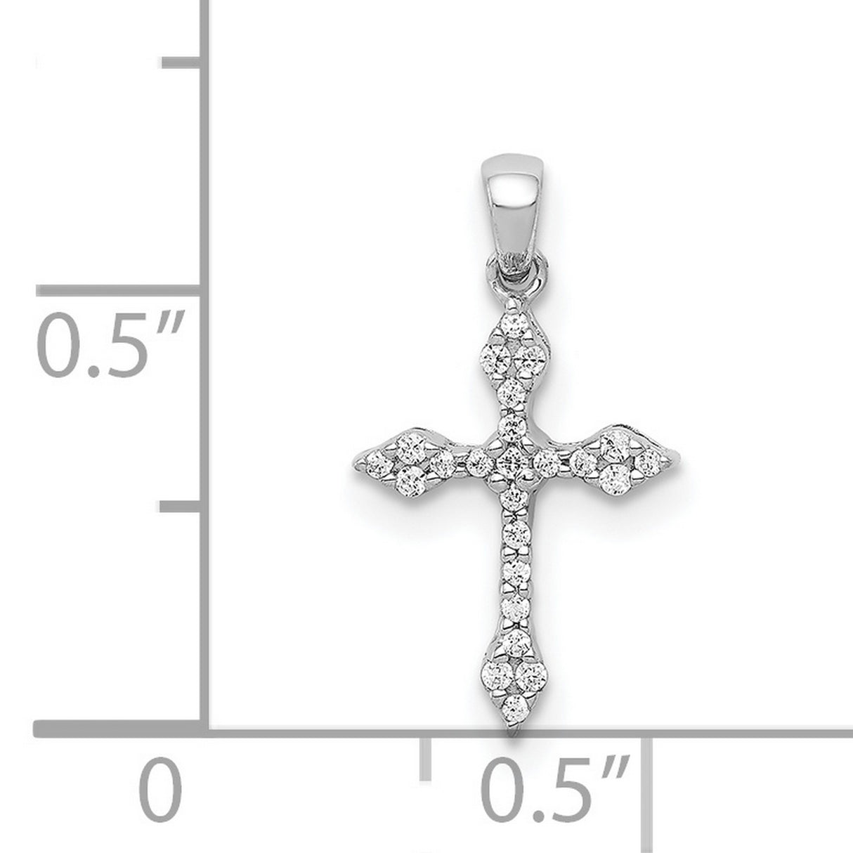 14k White Gold Cross Pendant with Diamond, Fleur de Lis Design, Vintage Spiritual Jewelry