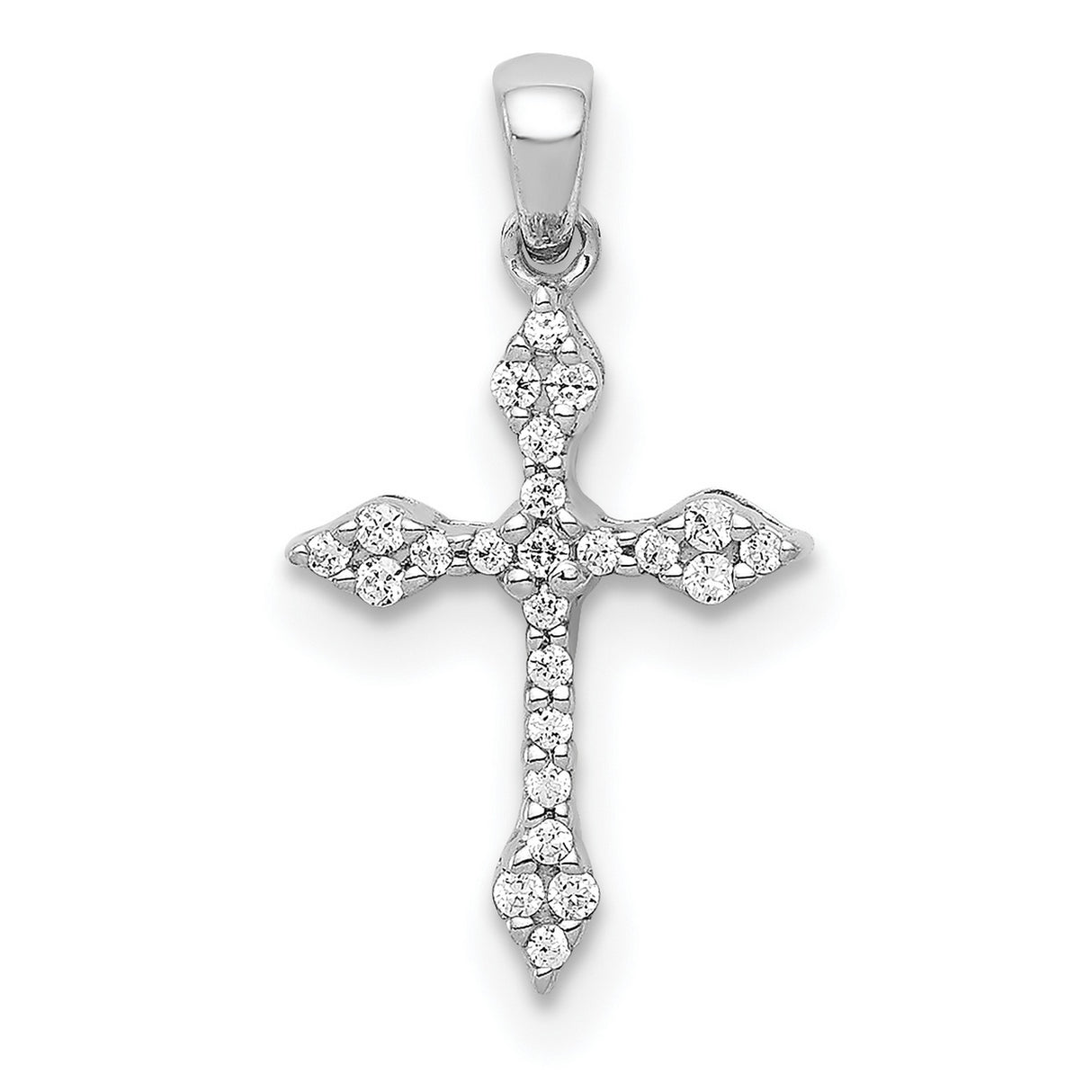14k White Gold Cross Pendant with Diamond, Fleur de Lis Design, Vintage Spiritual Jewelry