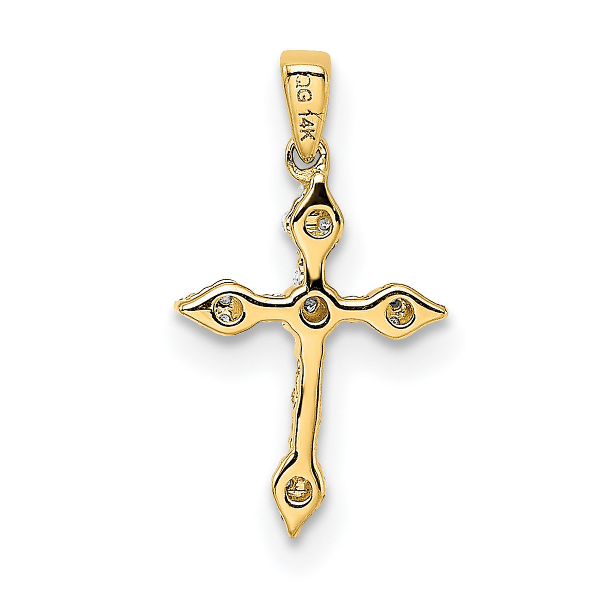 14k Yellow Gold Cross Pendant with Diamond, Flared Edge Design, Religious Jewelry for Men and Women