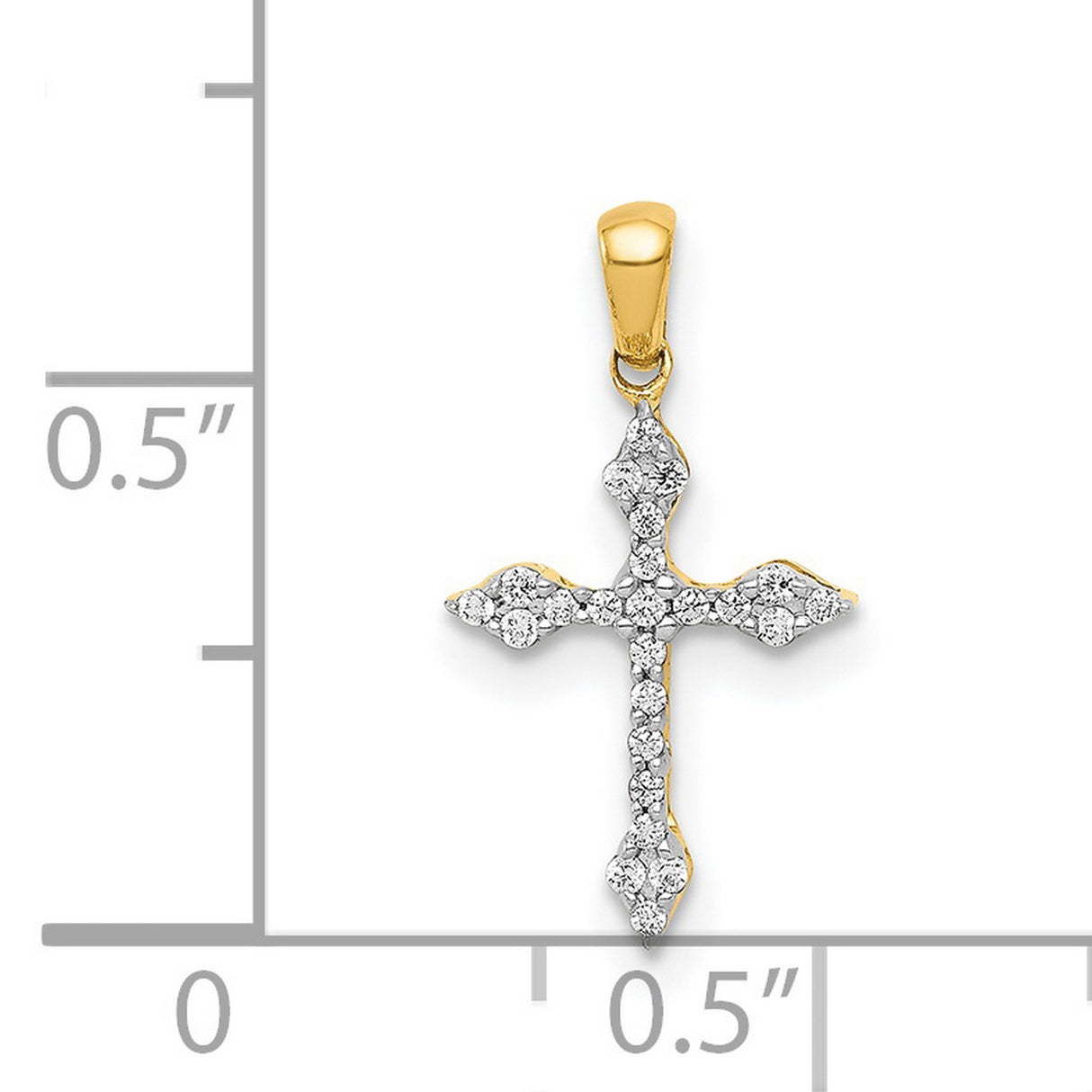 14k Yellow Gold Cross Pendant with Diamond, Flared Edge Design, Religious Jewelry for Men and Women