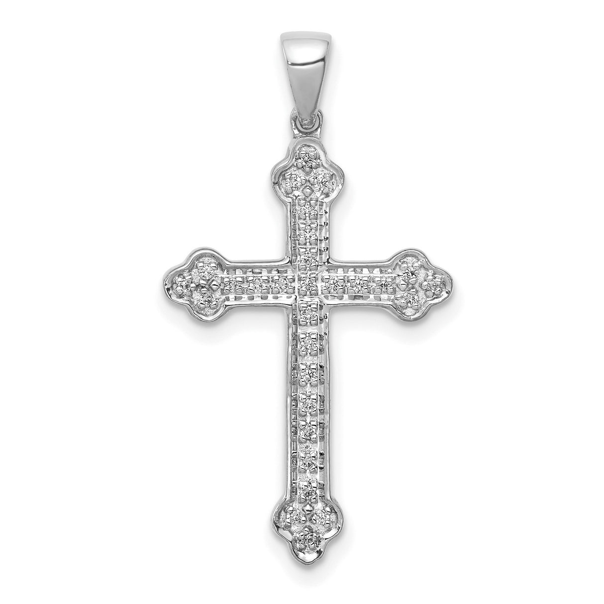 14k White Gold Cross Pendant with Diamond Accents, Polished Finish, Unisex Spiritual Jewelry