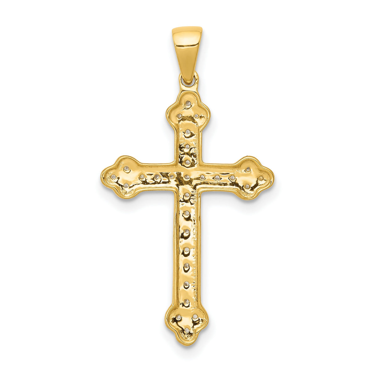14k Two-Tone Gold Diamond Cross Pendant with Fleur-de-Lis Design for Men and Women