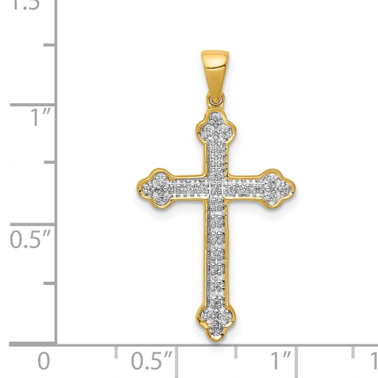 14k Two-Tone Gold Diamond Cross Pendant with Fleur-de-Lis Design for Men and Women