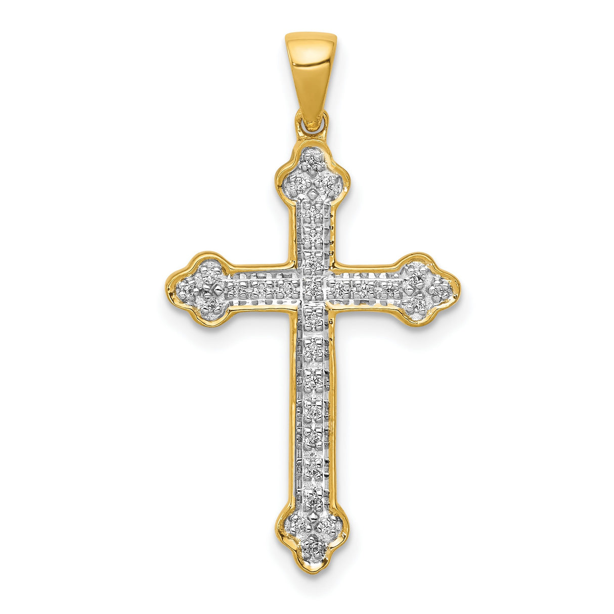 14k Two-Tone Gold Diamond Cross Pendant with Fleur-de-Lis Design for Men and Women