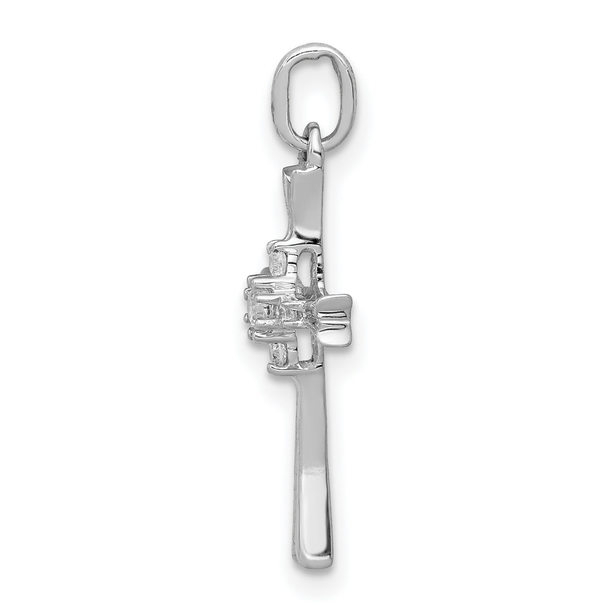 14k White Gold Cross Pendant with Diamond Accents, Polished Modern Religious Jewelry