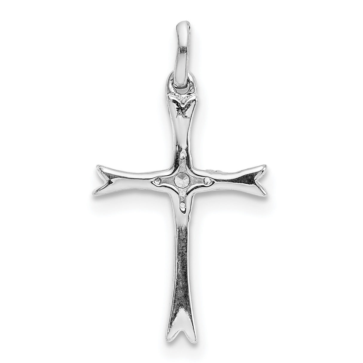 14k White Gold Cross Pendant with Diamond Accents, Polished Modern Religious Jewelry