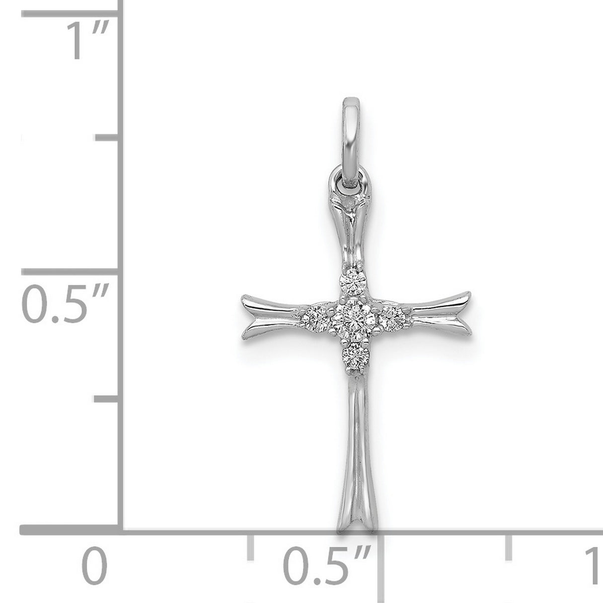 14k White Gold Cross Pendant with Diamond Accents, Polished Modern Religious Jewelry