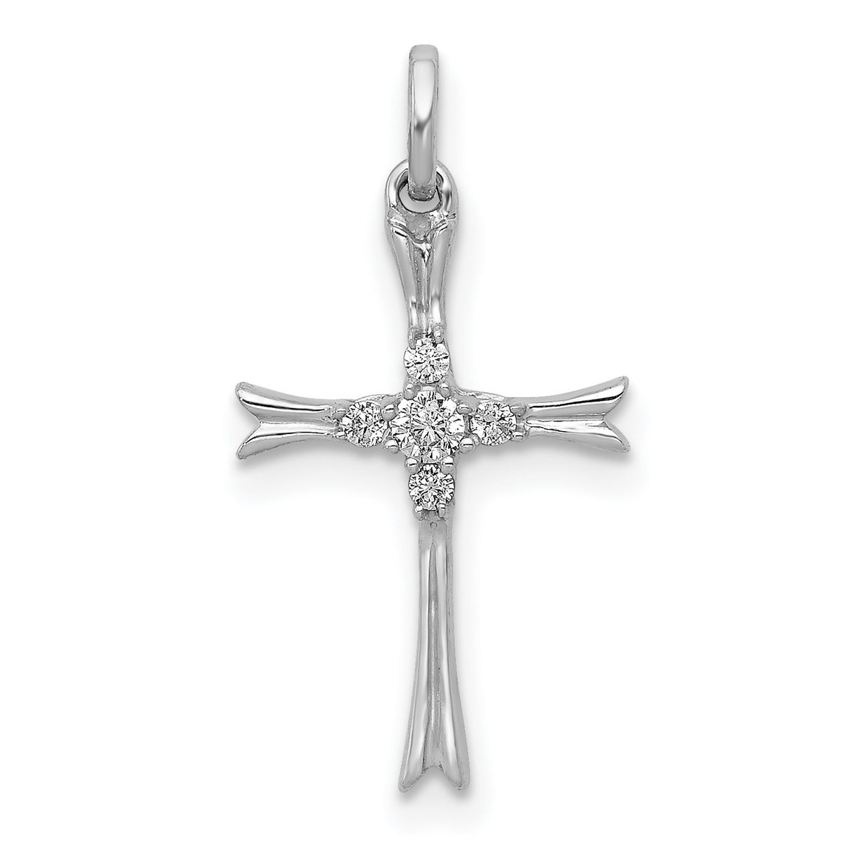 14k White Gold Cross Pendant with Diamond Accents, Polished Modern Religious Jewelry