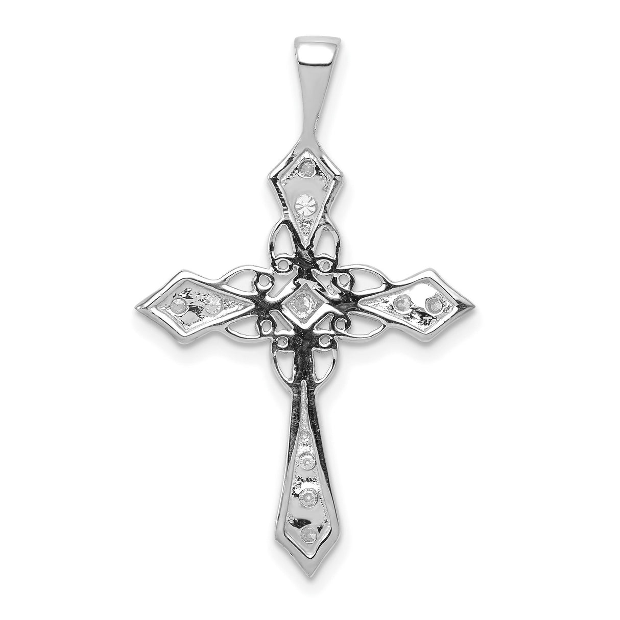 14k White Gold Diamond Cross Pendant, Vintage Style with Milgrain Detail