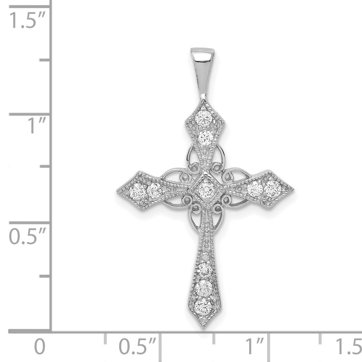 14k White Gold Diamond Cross Pendant, Vintage Style with Milgrain Detail