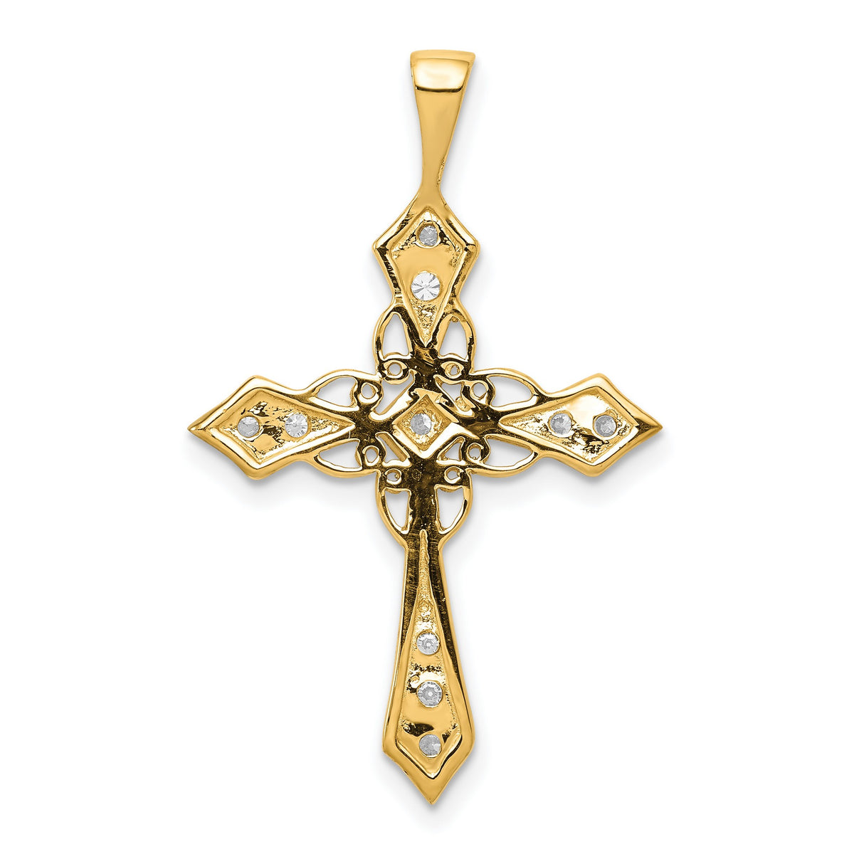 14k Yellow Gold Cross Pendant with Diamond, Vintage Style and Milgrain Detailing