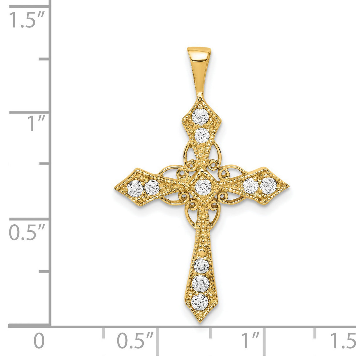 14k Yellow Gold Cross Pendant with Diamond, Vintage Style and Milgrain Detailing