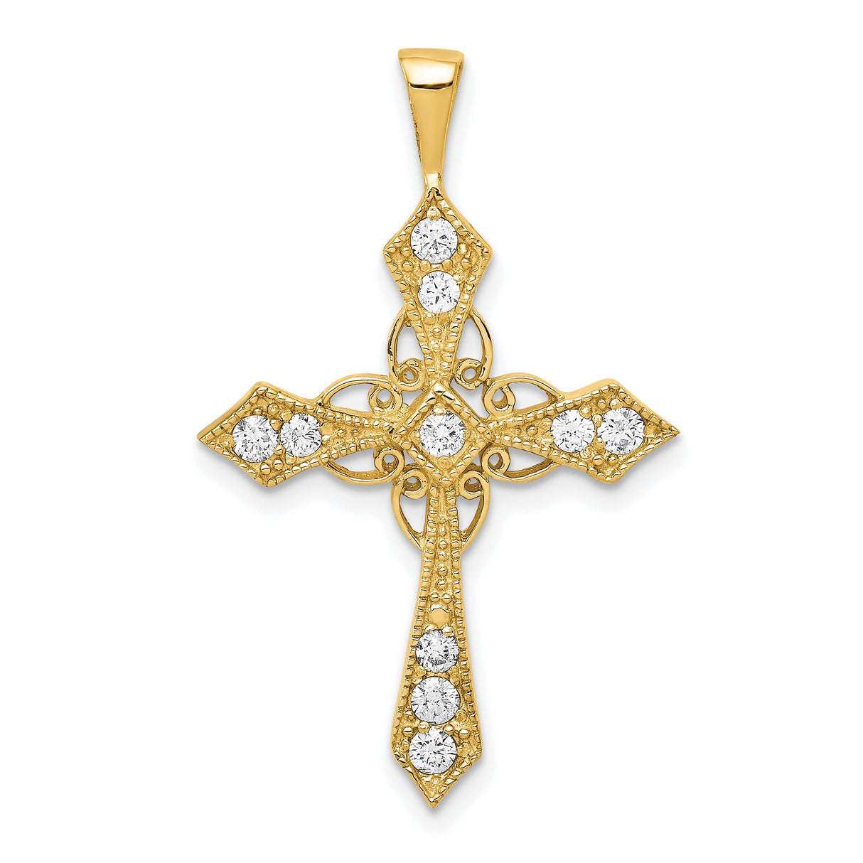 14k Yellow Gold Cross Pendant with Diamond, Vintage Style and Milgrain Detailing