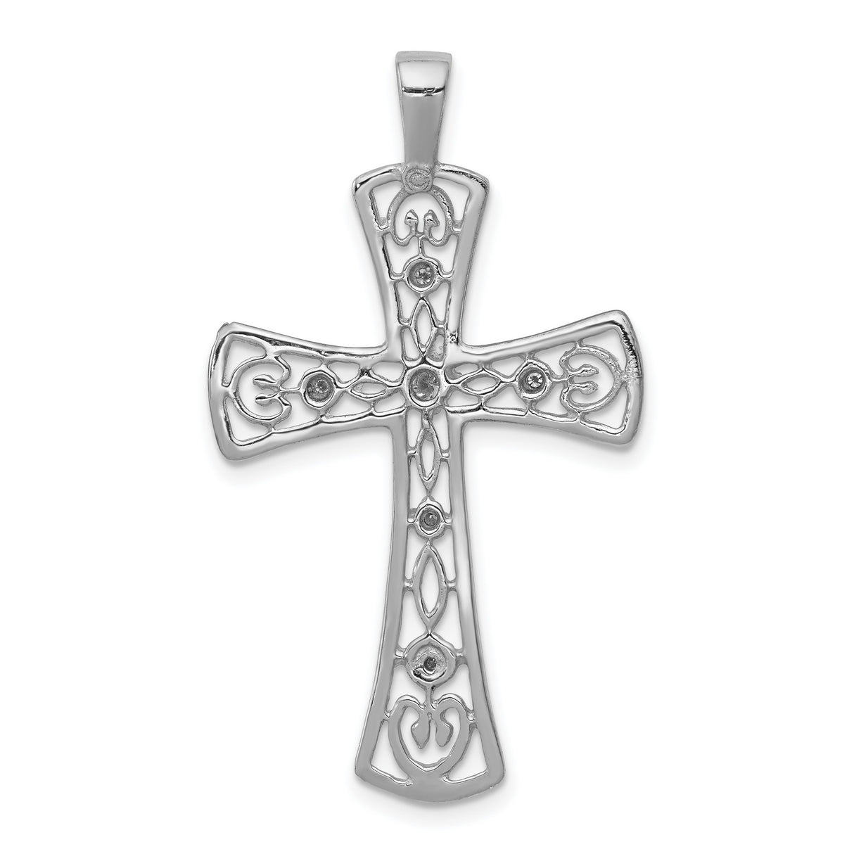 14k White Gold Cross Pendant with Diamond Accents, Vintage Filigree Design