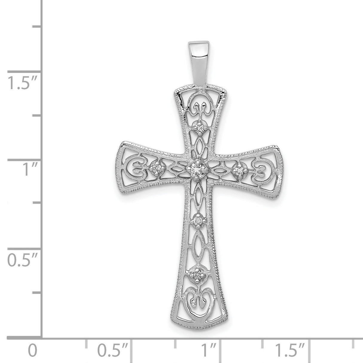 14k White Gold Cross Pendant with Diamond Accents, Vintage Filigree Design