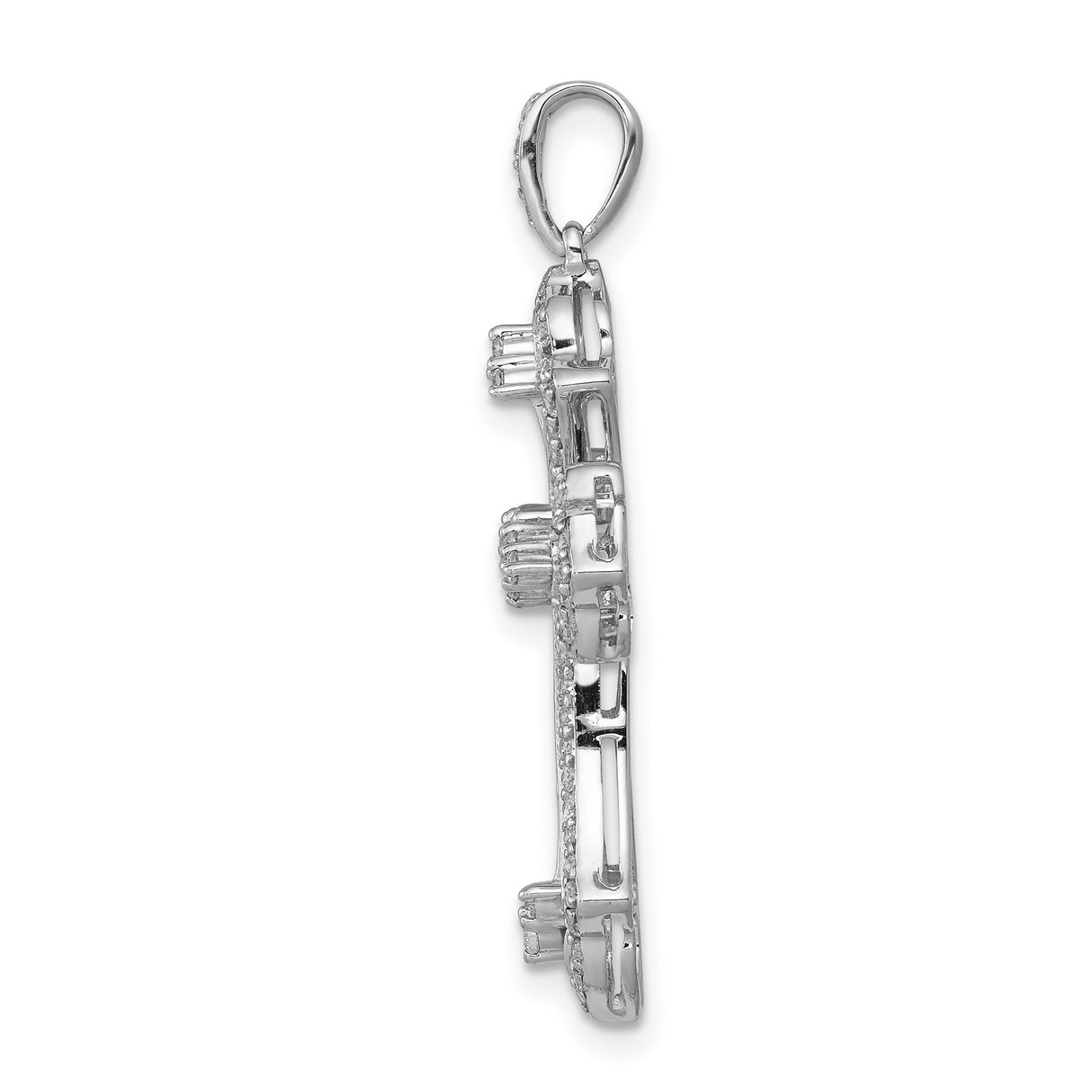14k White Gold Diamond Cross Pendant, Pavé and Openwork Religious Charm for Men and Women