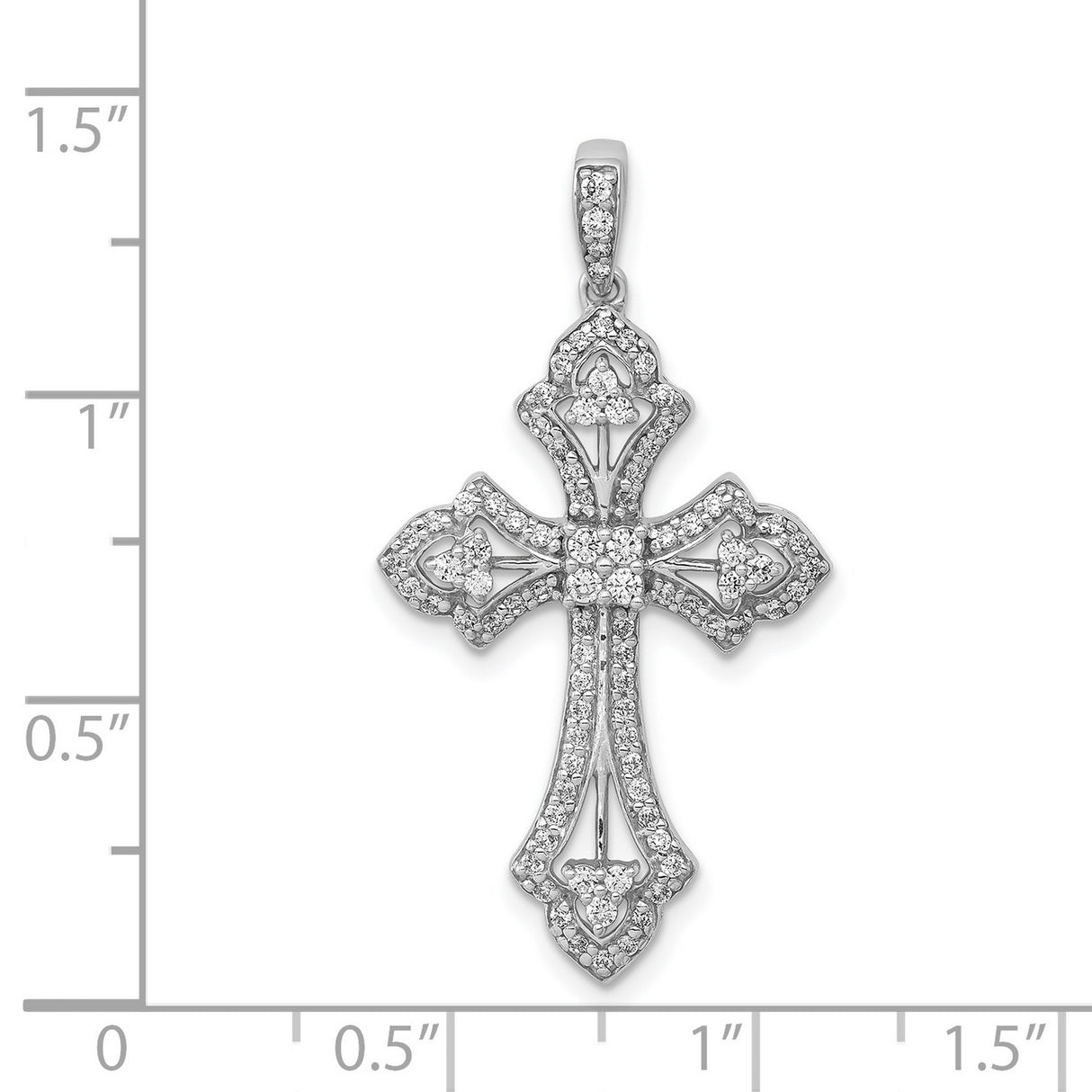 14k White Gold Diamond Cross Pendant, Pavé and Openwork Religious Charm for Men and Women