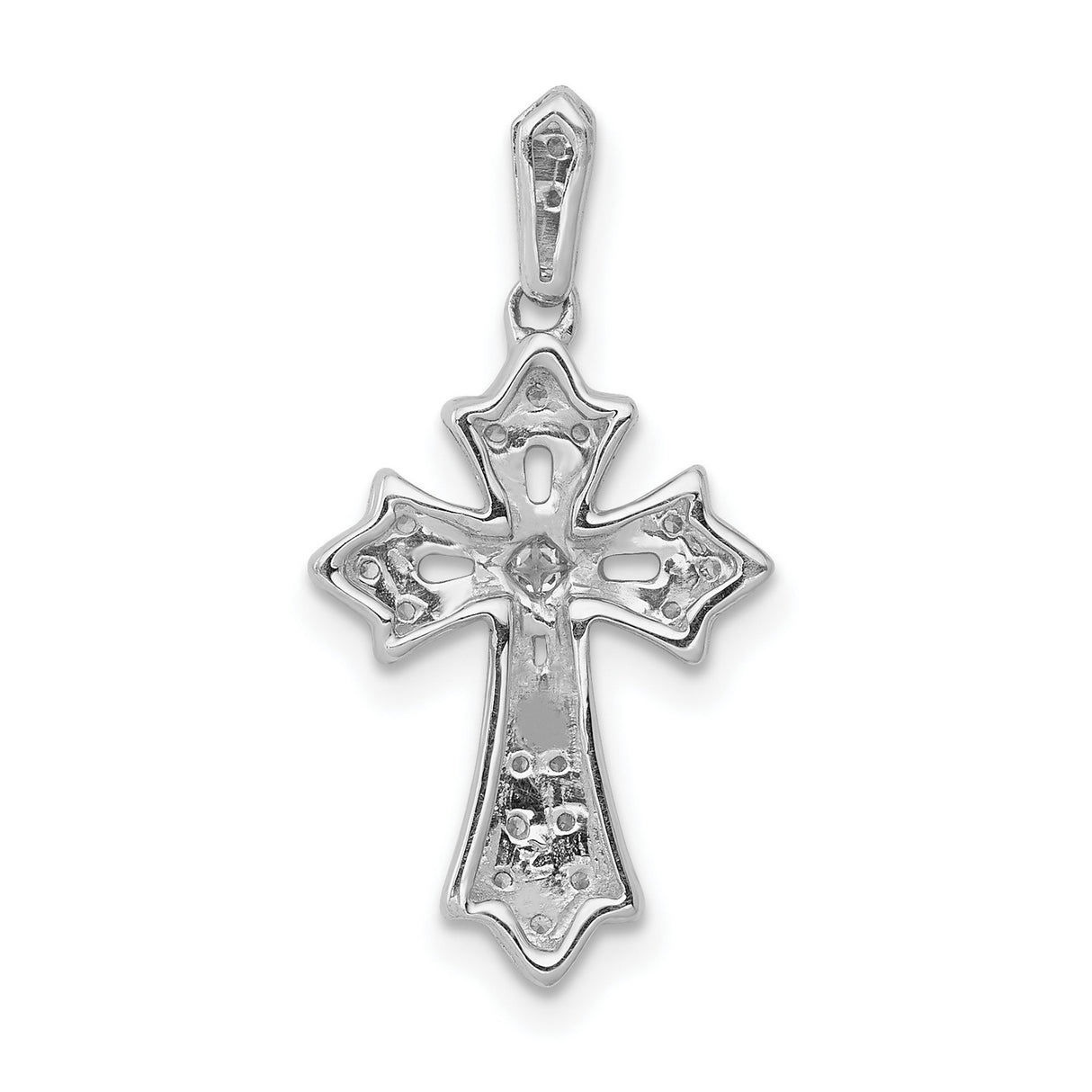 10k White Gold Diamond Cross Pendant with Princess Cut Center and Milgrain Openwork Design